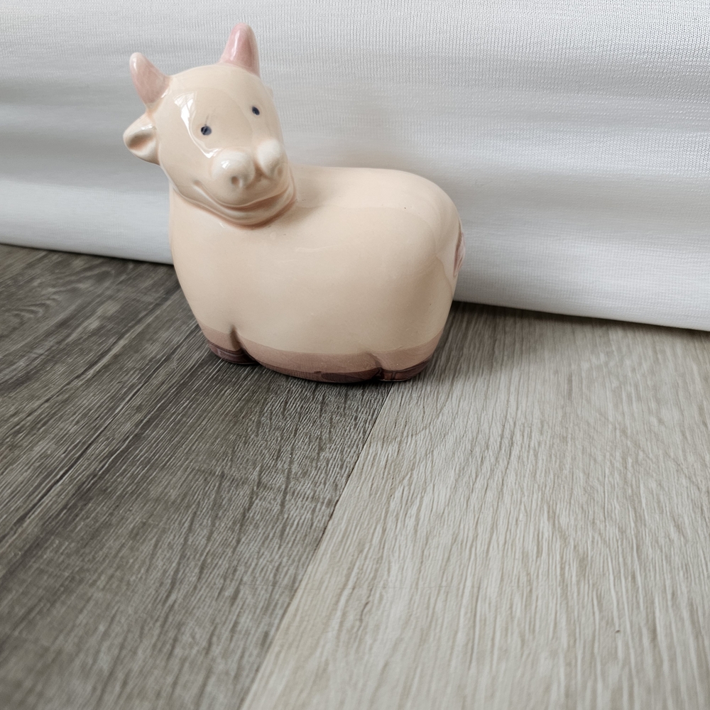 Vintage Salted  Ceramic Cow Figurine - Decorative Home Accent